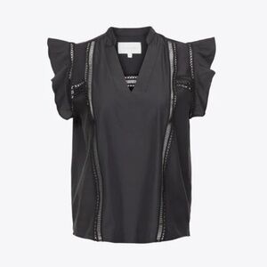 BROCHURE WALKER Havana Blouse with Lace and Ruffle in Espresso SZ M